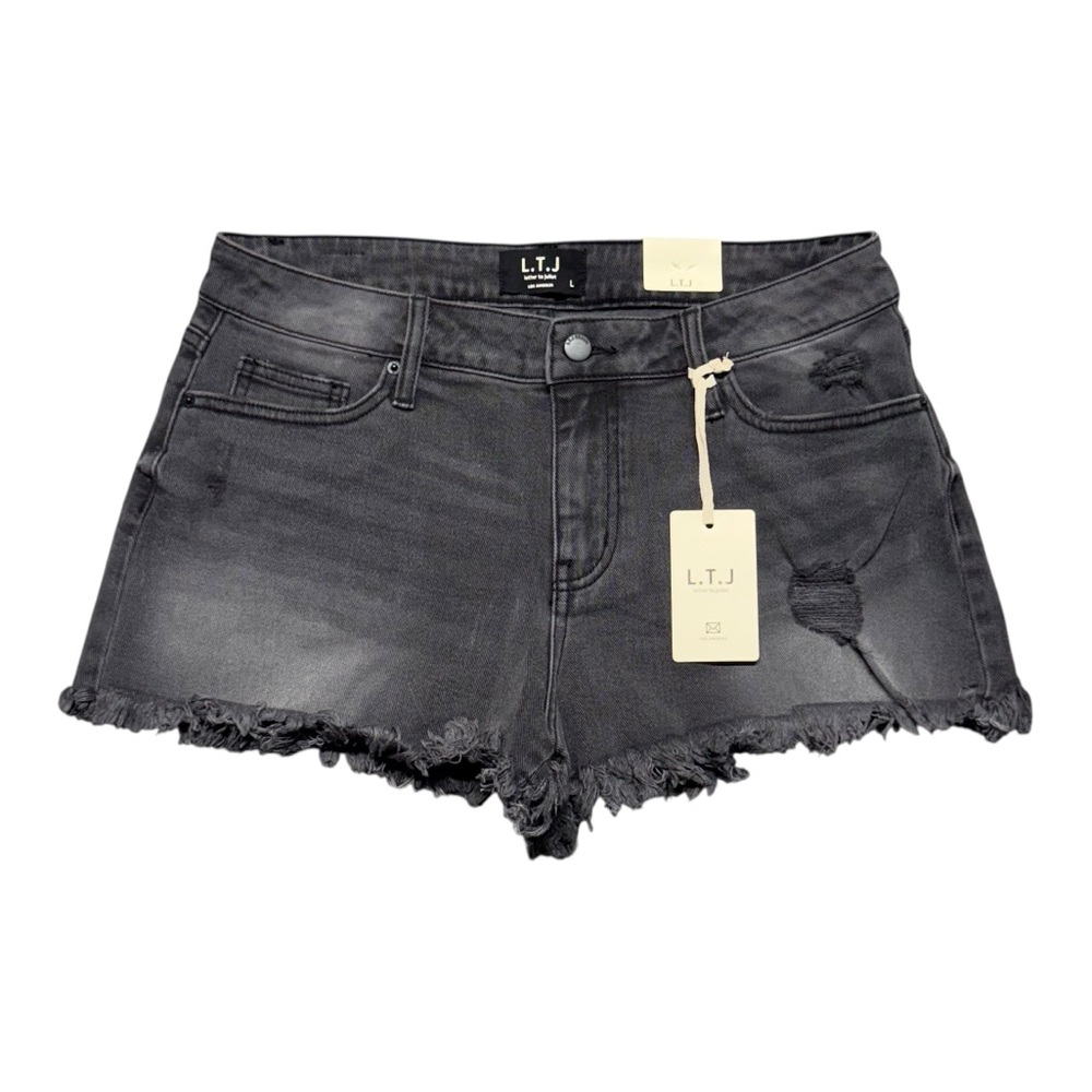 Letter to Juliet Washed Black Denim Shorts Womens Large NWT‎ Distressed Casual